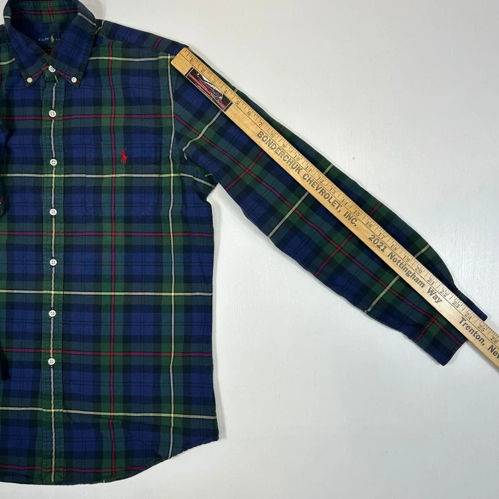 Polo Ralph Lauren Mens Plaid Button Down Shirt Navy Green Red Cotton Size M